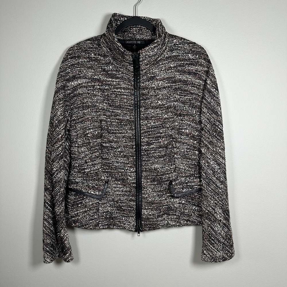 Lafayette 148 Size 8 Black Rose Gold Brown Full Zip Wool Blend Blazer Jacket